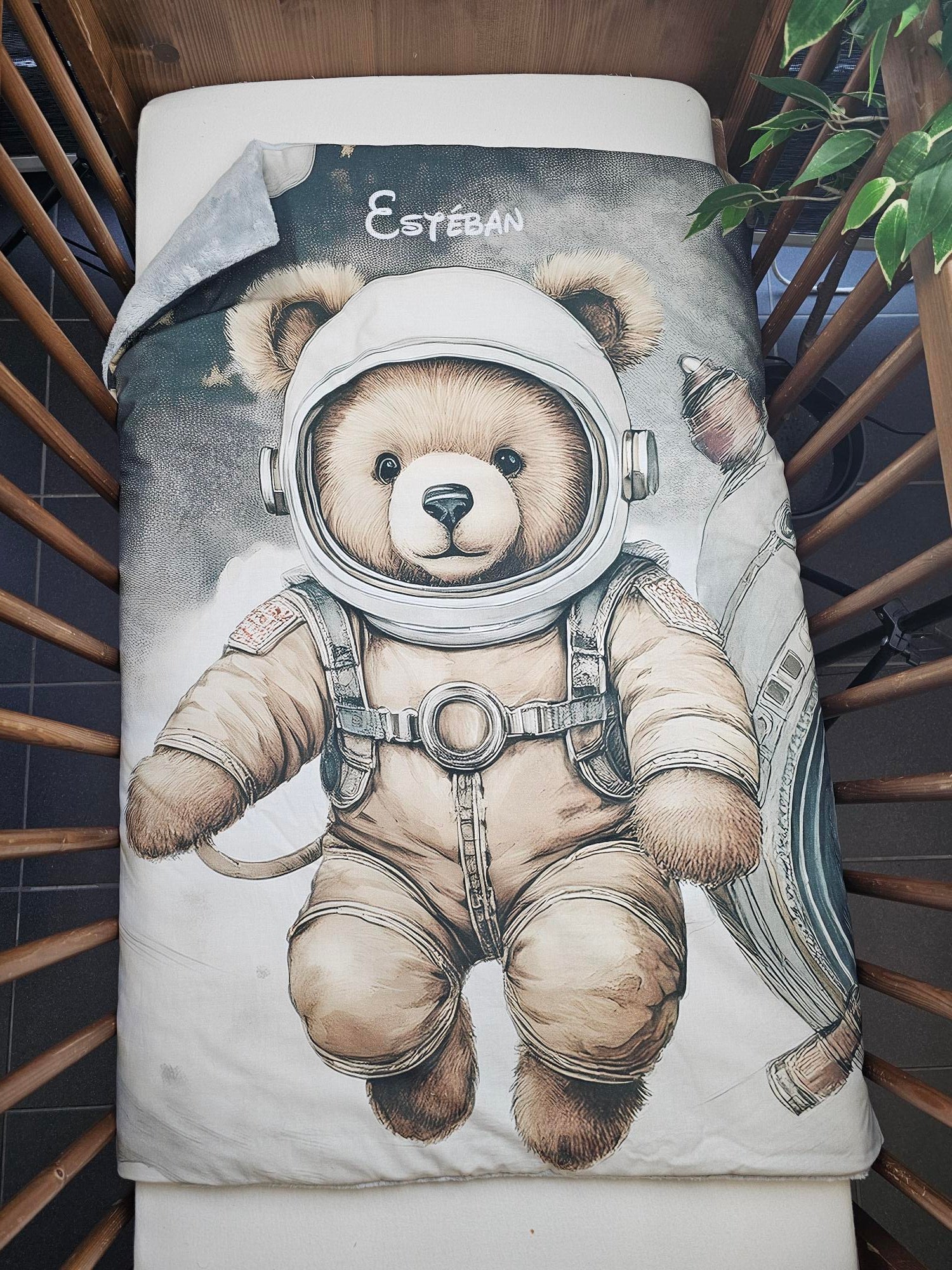 Couverture Plaid Bébé | Ourson Astronaute | 70cm x 95cm | A Personnaliser
