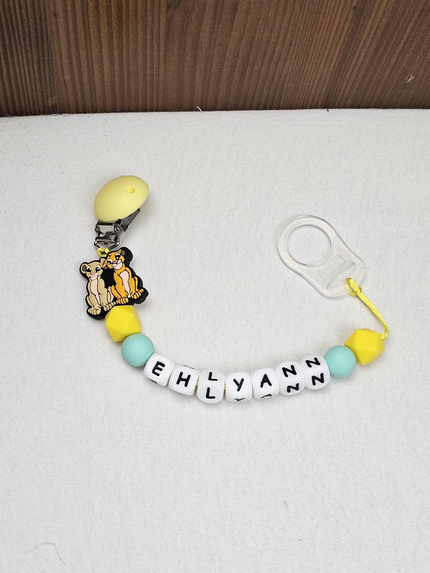 Attache Sucette A Perles En Silicone | Prénom Personnalisée | Nala & Simba