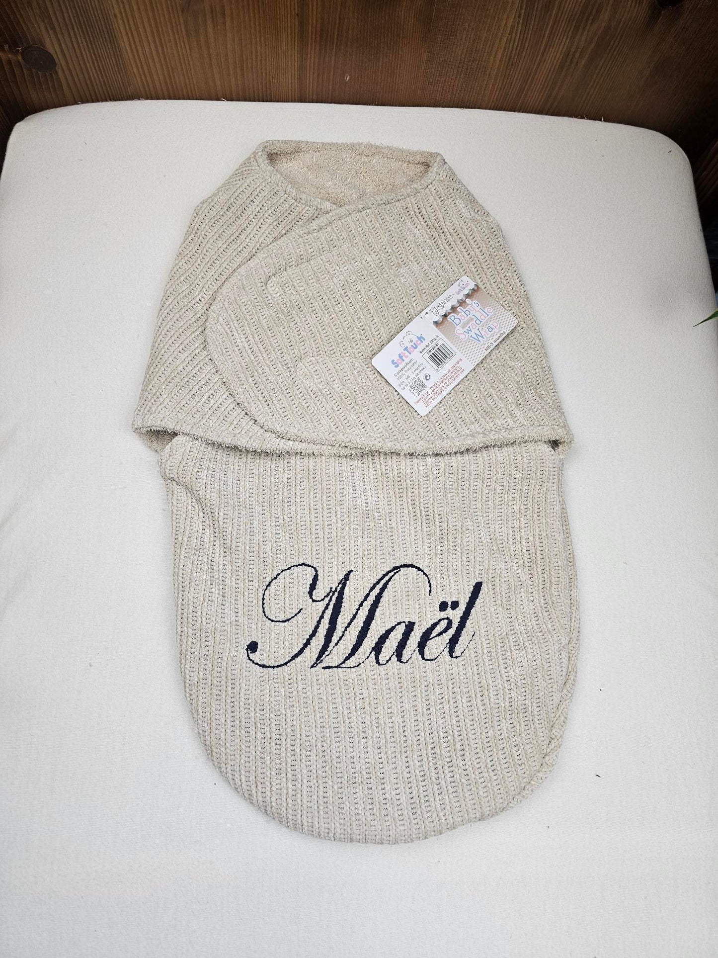 Couverture d'Emmaillotage Bébé | Biscuit | 51cm x 30cm | Avec Prénom Brodé