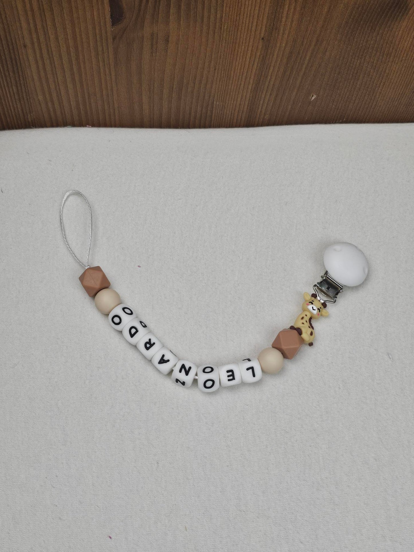 Attache Sucette A Perles En Silicone | Prénom Personnalisée | Girafe
