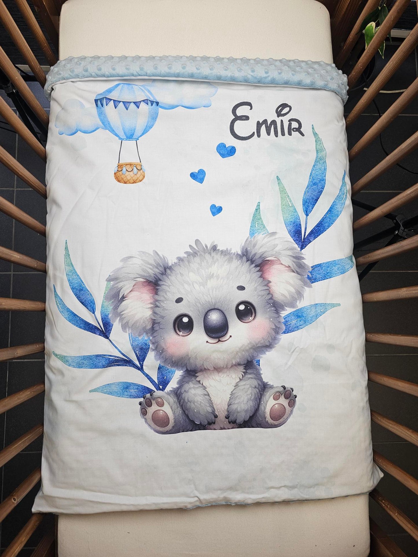 Couverture Plaid Bébé | Koala Ballon Bleu | 70cm x 95cm | A Personnaliser