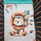 Couverture Plaid Bébé | Lion Boho Indien | 70cm x 95cm | A Personnaliser