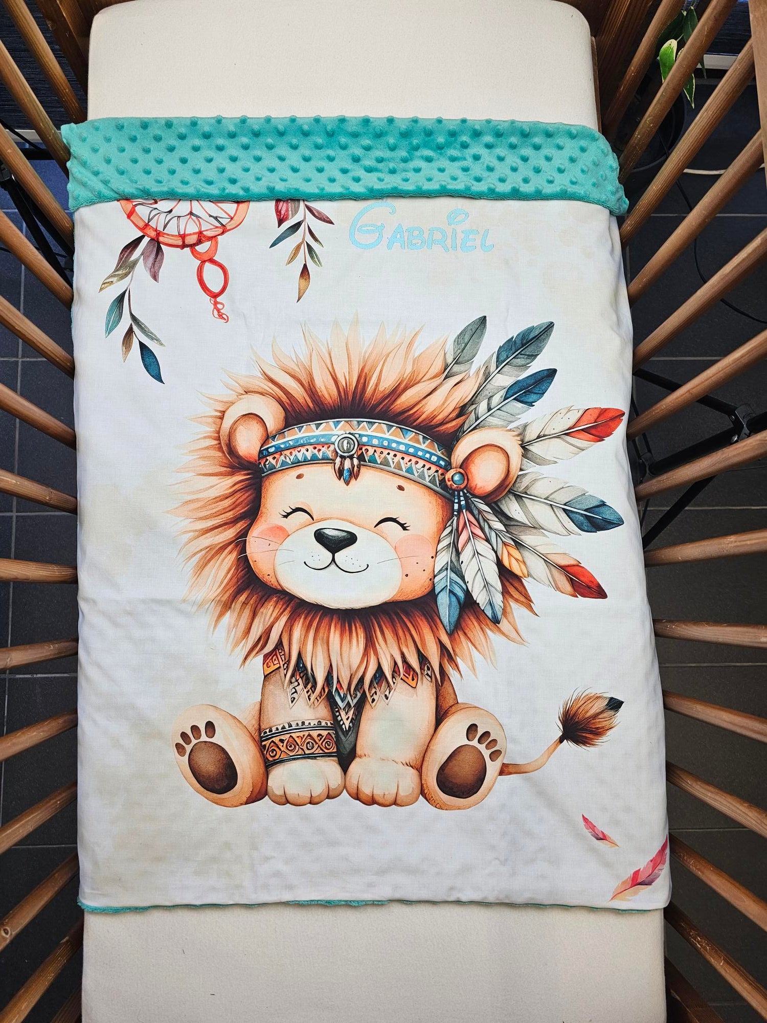 Couverture Plaid Bébé | Lion Boho Indien | 70cm x 95cm | A Personnaliser