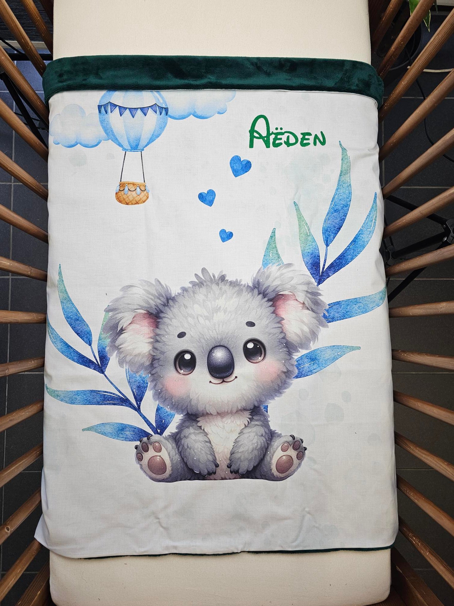 Couverture Plaid Bébé | Koala Ballon Bleu | 70cm x 95cm | A Personnaliser