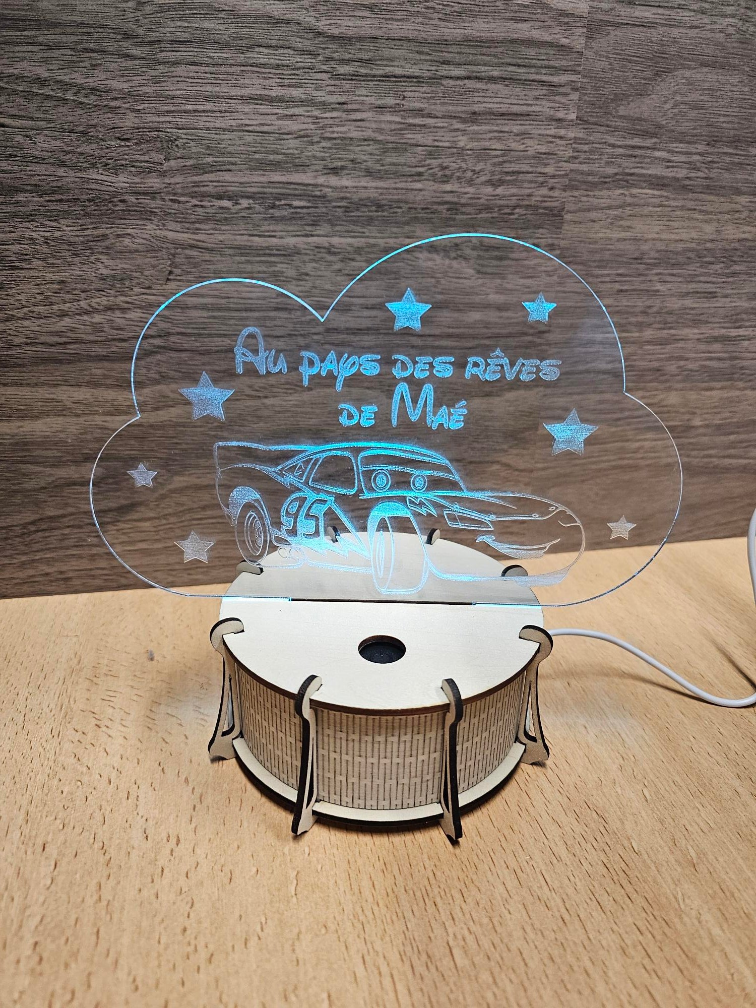 Veilleuse LED 15cm Personnalisée | Nuage | Avec prénom et personnage