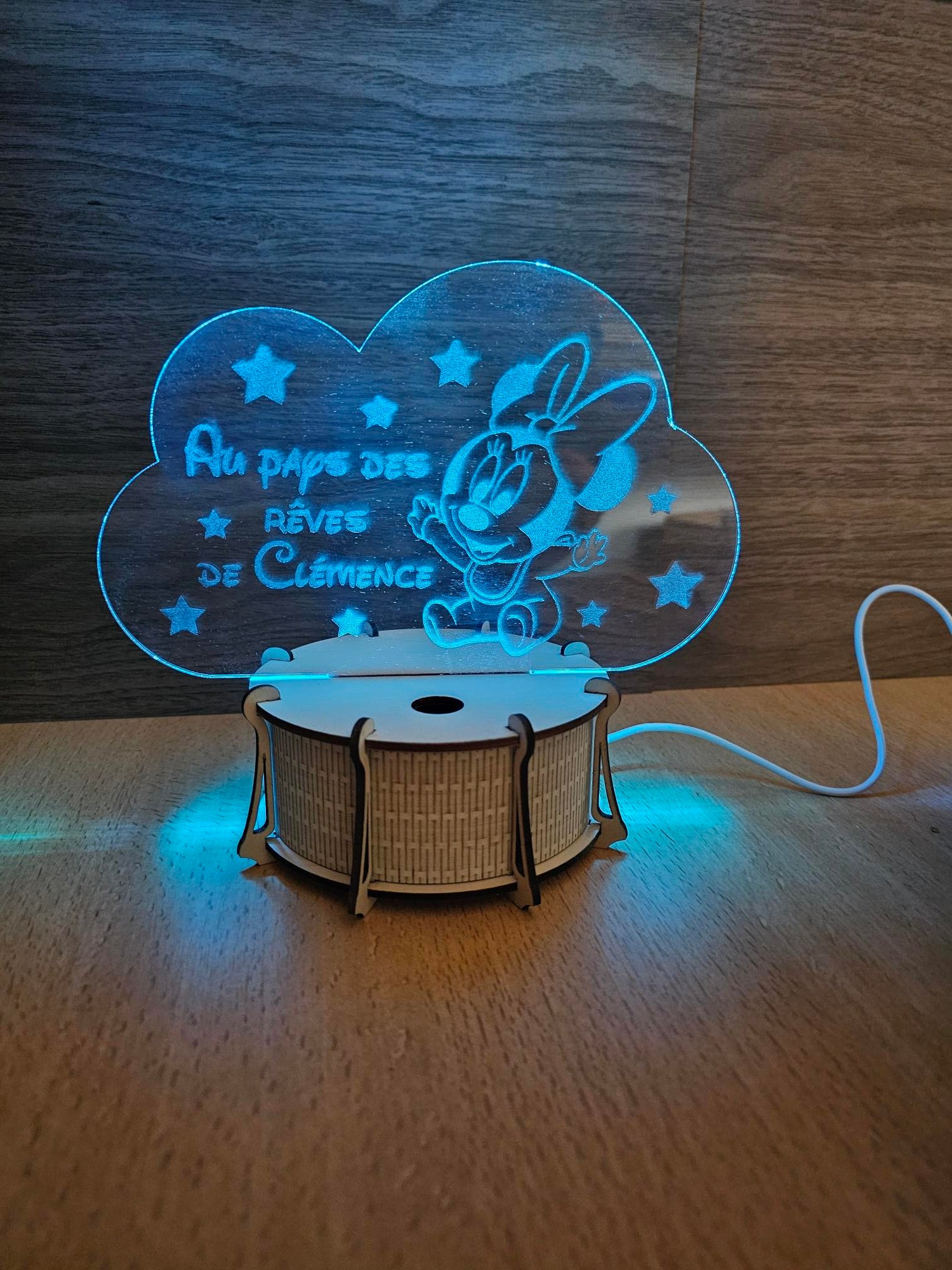 Veilleuse LED 15cm Personnalisée | Nuage | Avec prénom et personnage