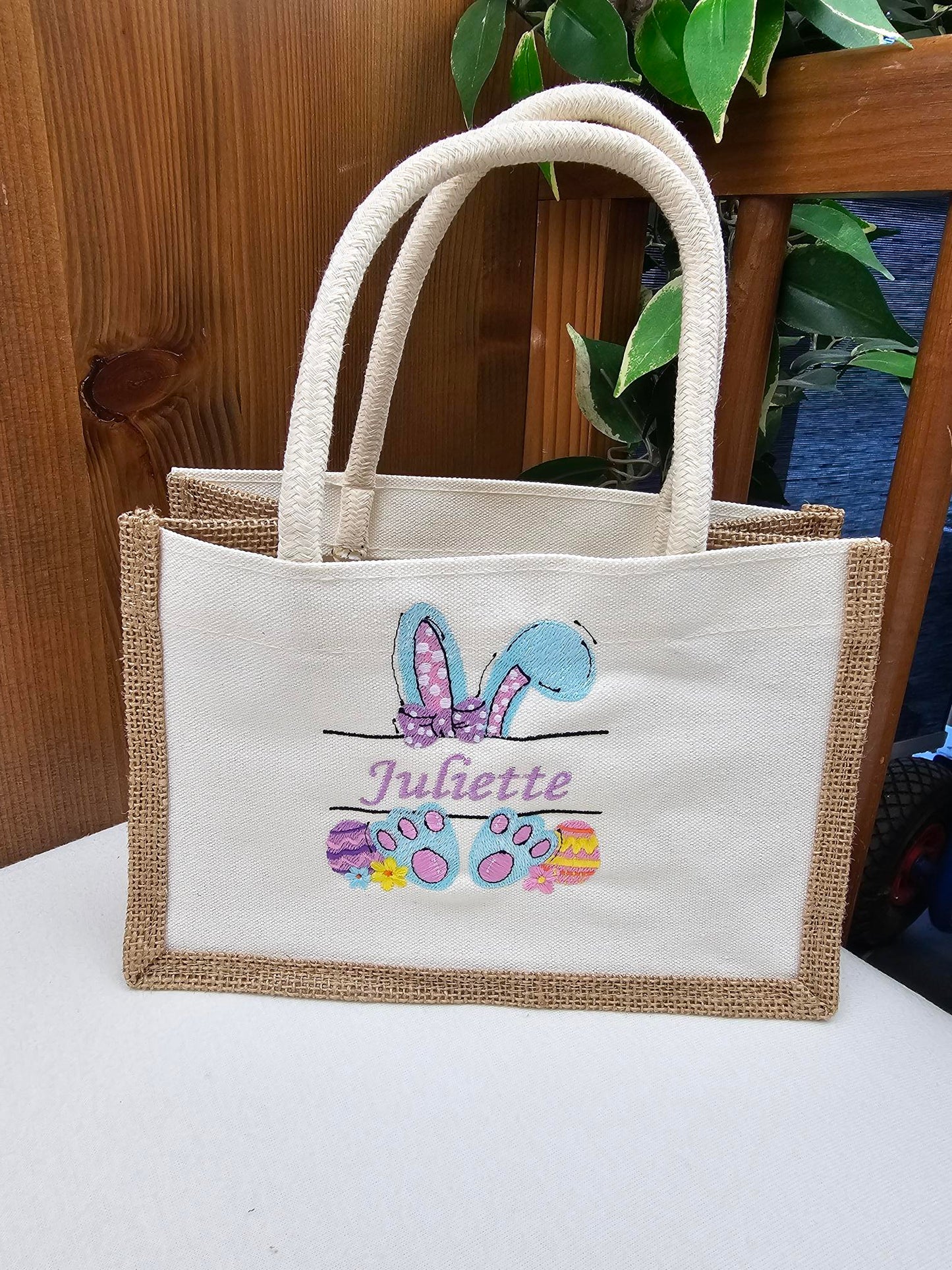 Petit Sac en Jute 23cm Personnalisé | Pâques | Œufs Fille