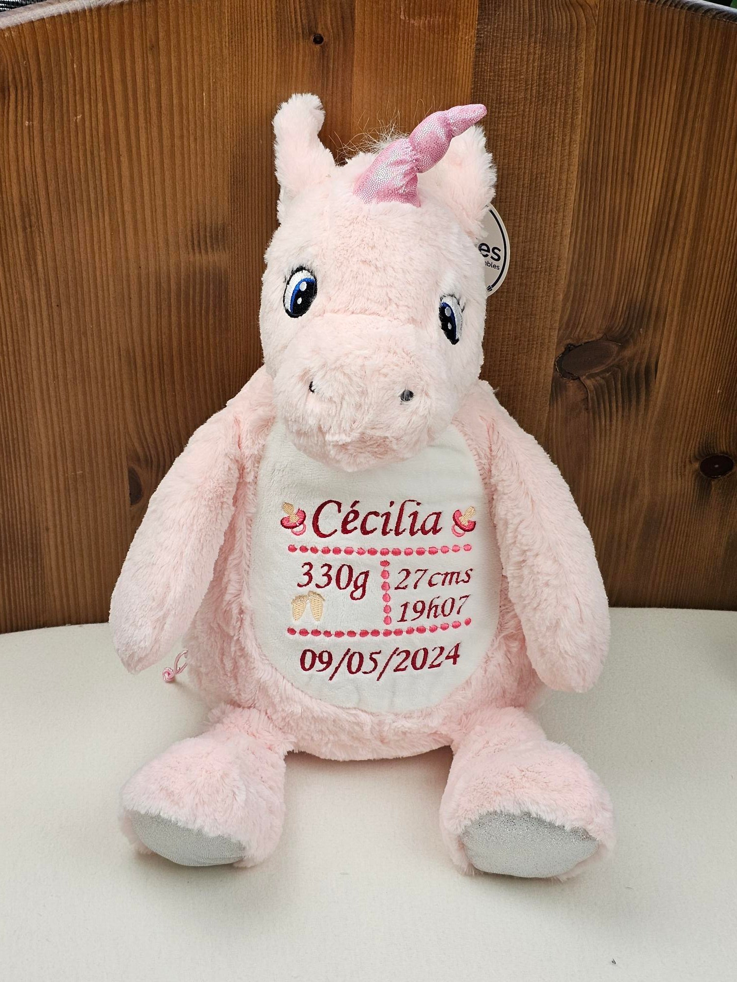Peluche Mumbles Zippies Brodée | Licorne Rose | A personnaliser