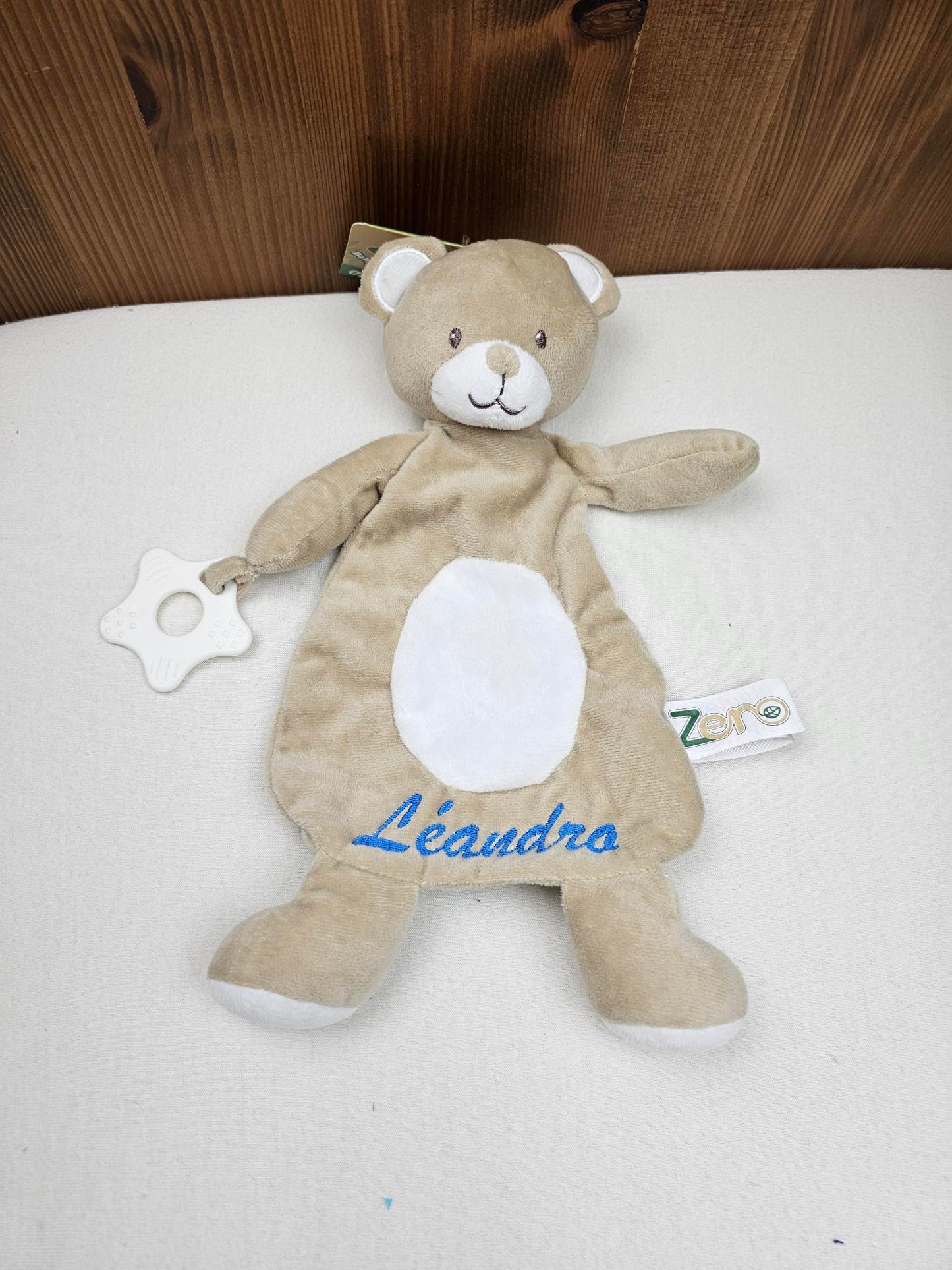 Doudou Ourson 28cm Brun Avec Anneau de Dentition | Prénom Brodé