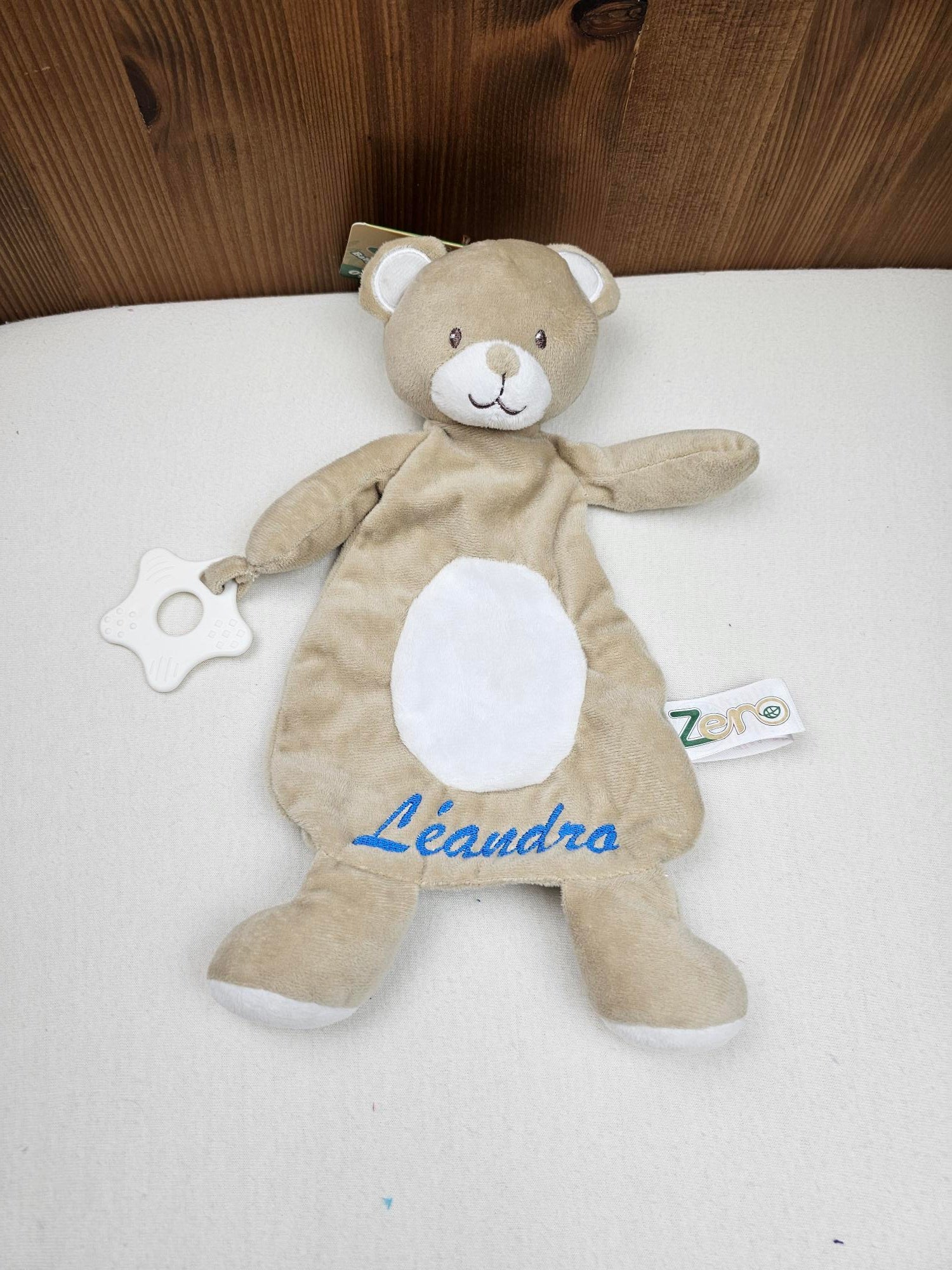 Doudou Ourson 28cm Brun Avec Anneau de Dentition | Prénom Brodé