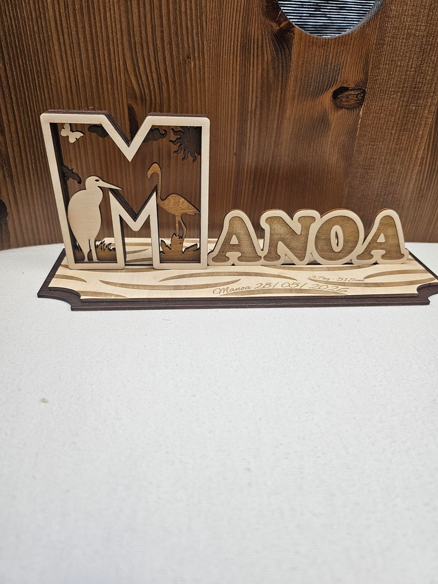 Prénom avec lettre 3D en bois | Avec pied à poser | A personnaliser | 10cm x 29cm