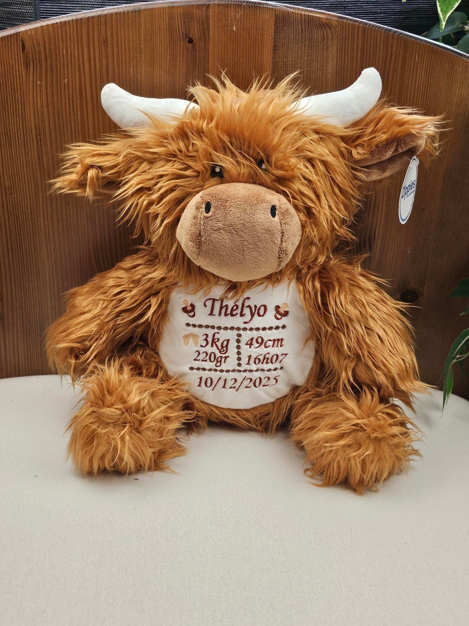 Peluche Mumbles Zippies Brodée | Vache Highland | A personnaliser