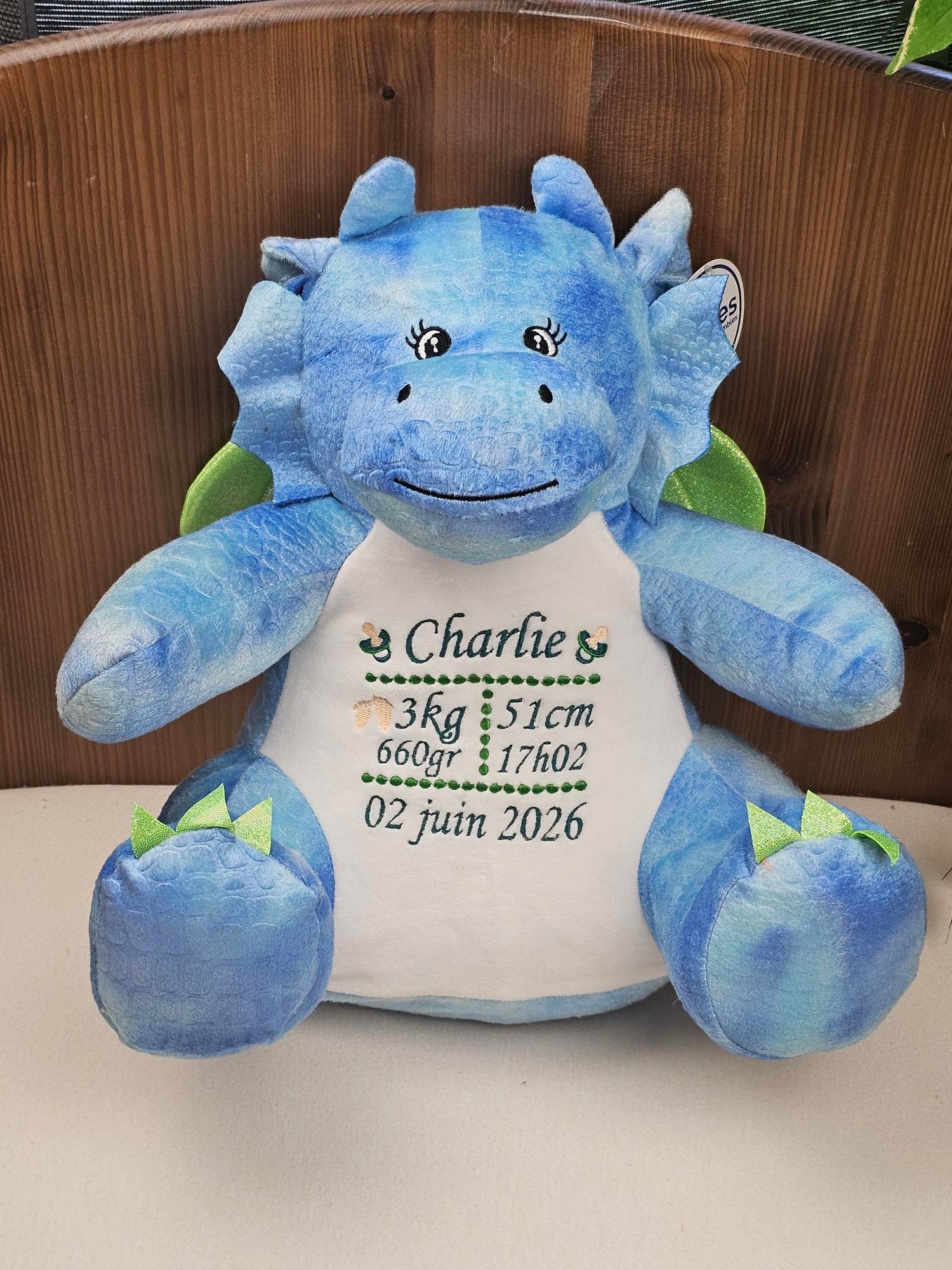 Peluche Mumbles Zippies Brodée | Dragon Bleu | A personnaliser
