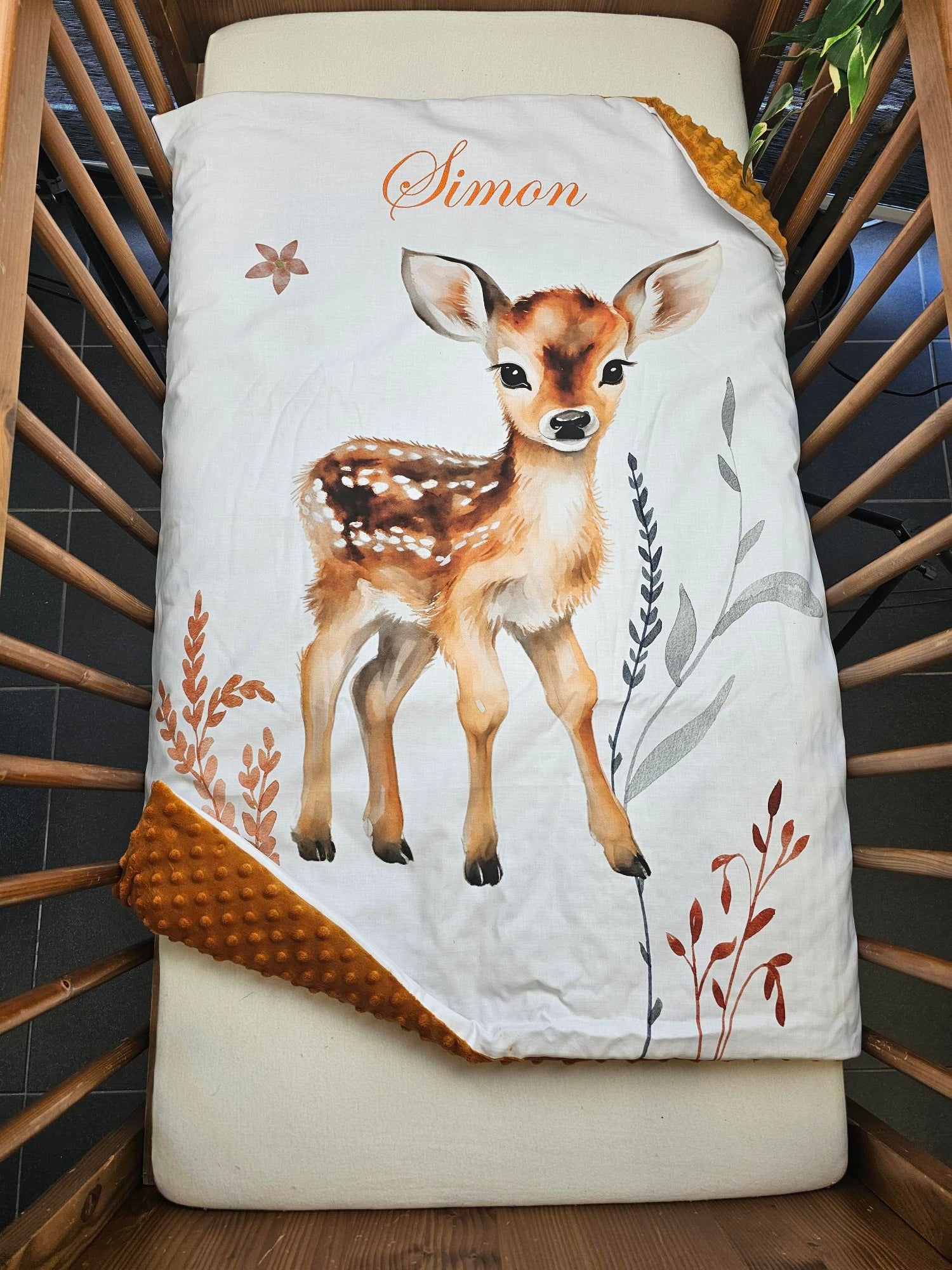 Couverture Plaid Biche Forêt Enchantée | 70cm x 95cm | Minky au choix