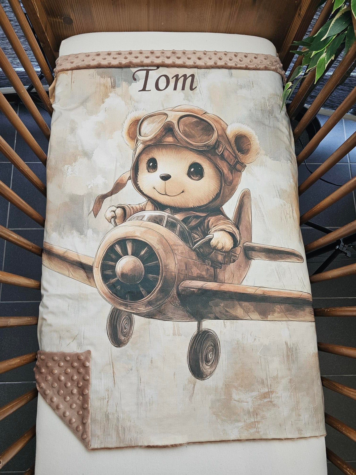Couverture Plaid Bébé | Teddy Pilote Brun | 70cm x 95cm | A Personnaliser