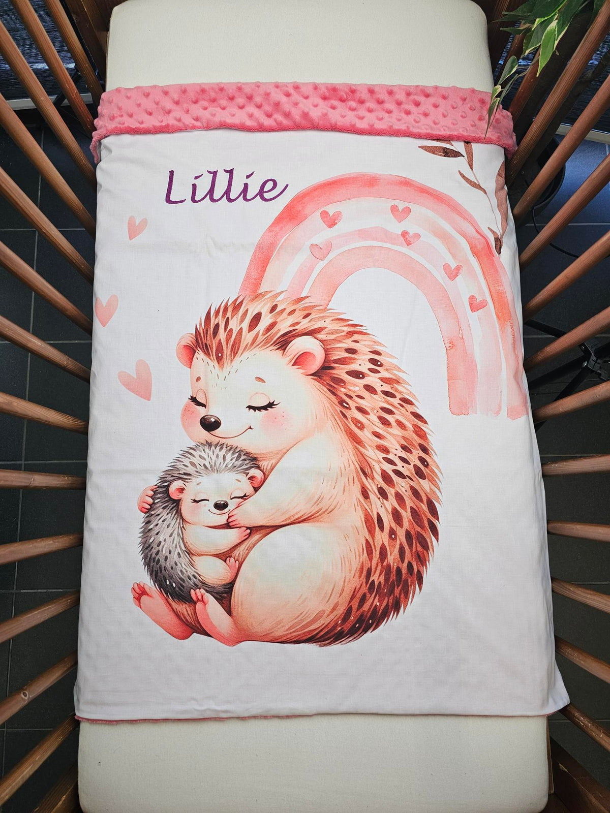 Couverture Plaid Bébé | Maman et Bébé Hérisson | 70cm x 95cm | A Personnaliser