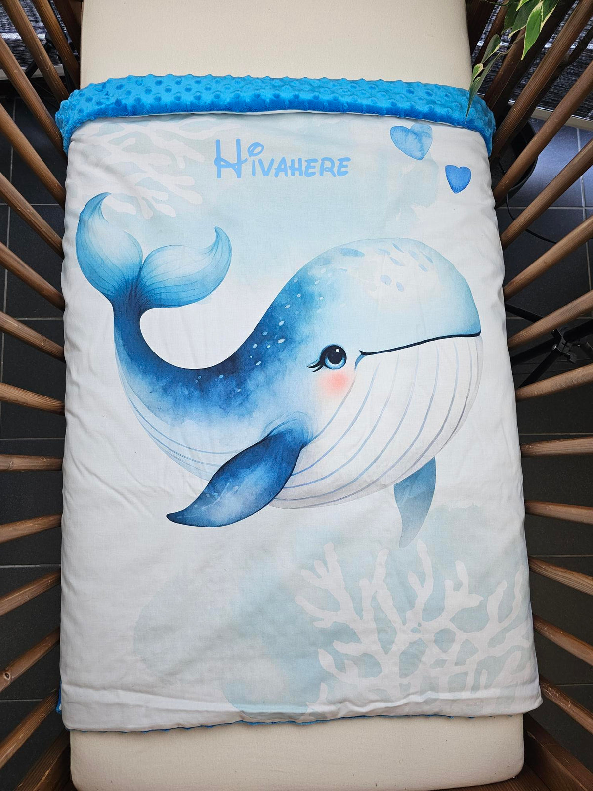 Couverture Plaid Bébé | Baleine Bleue | 70cm x 95cm | A Personnaliser