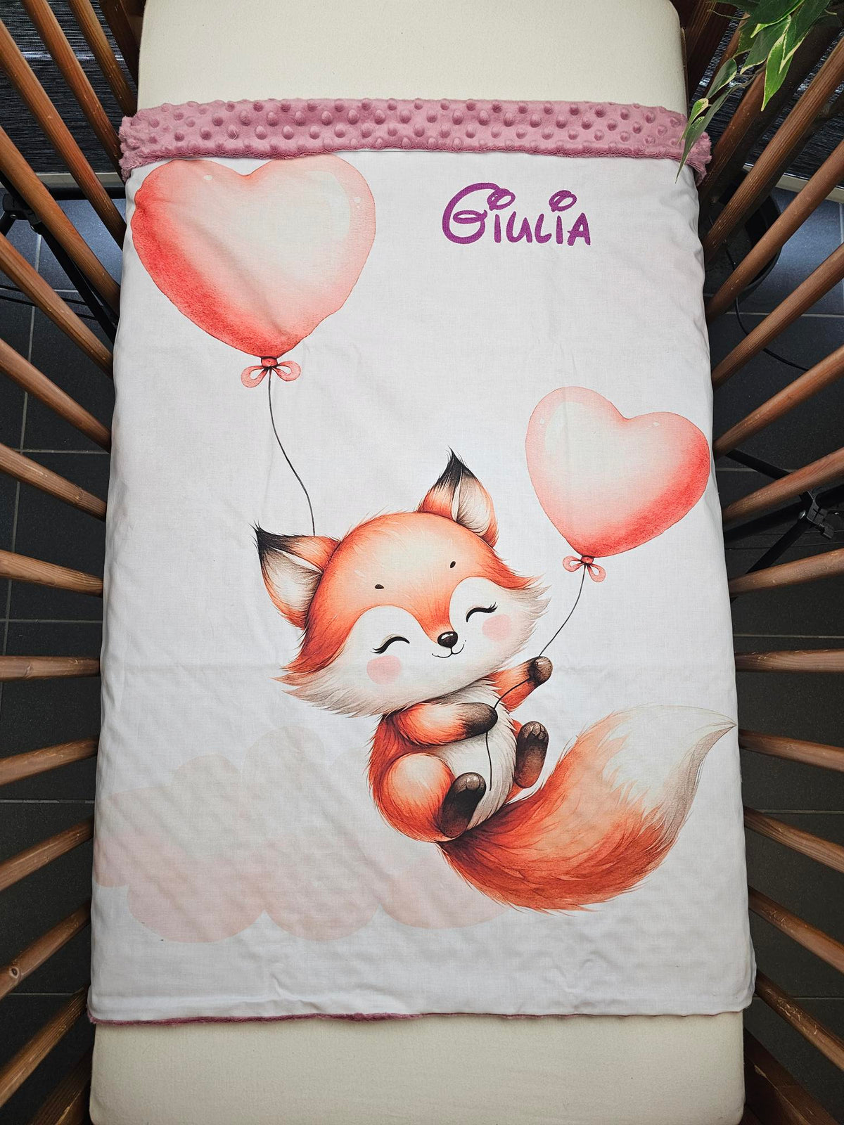 Couverture Plaid Bébé | Renard & Ballon Coeur | 70cm x 95cm | A Personnaliser