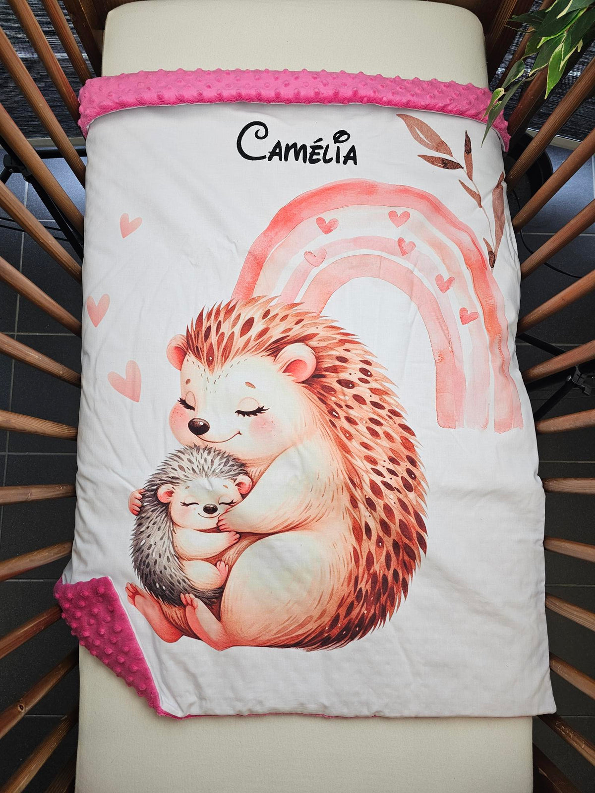 Couverture Plaid Bébé | Maman et Bébé Hérisson | 70cm x 95cm | A Personnaliser