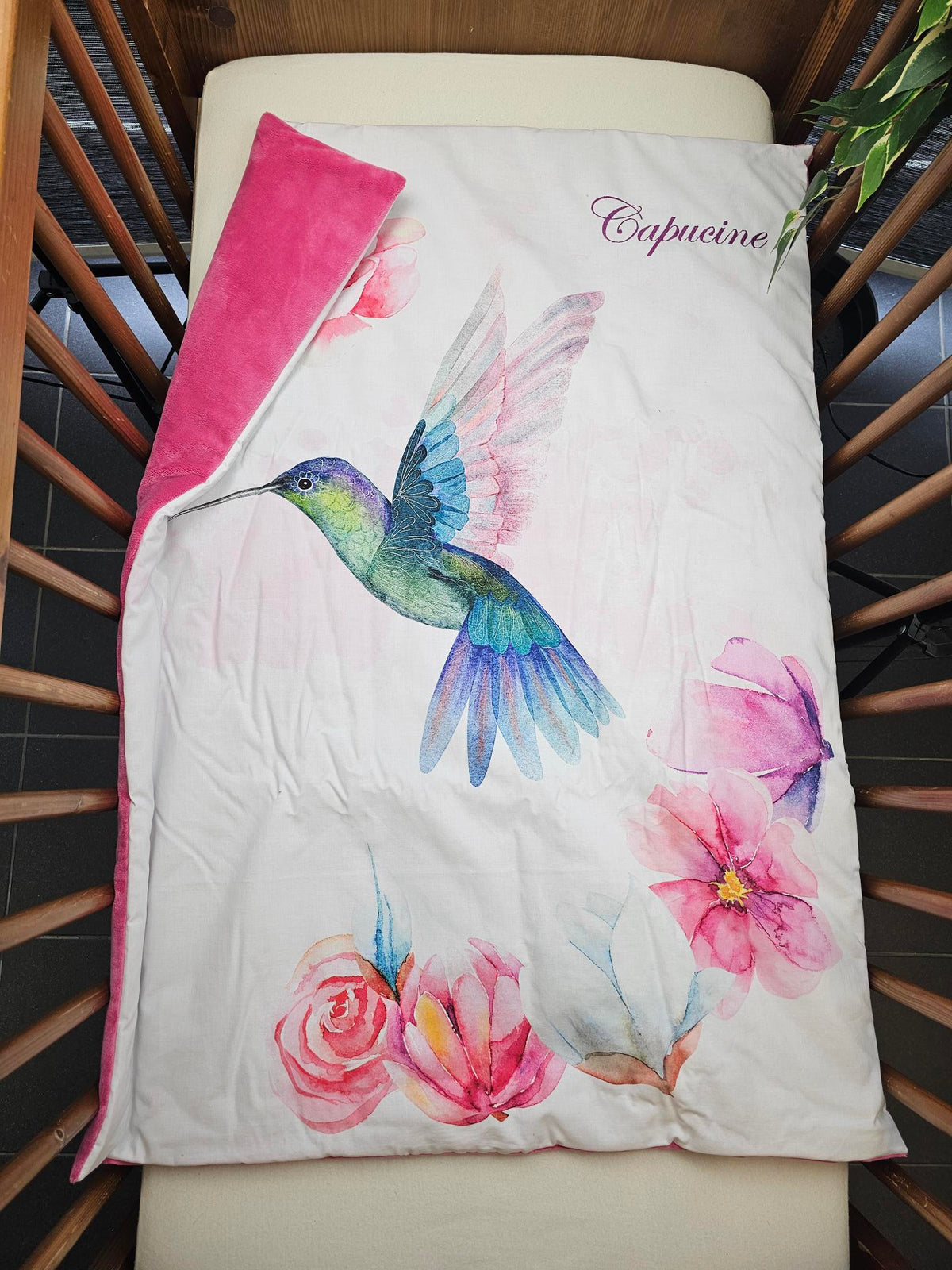 Couverture Plaid Bébé | Colibri et Fleurs | 70cm x 95cm | A Personnaliser