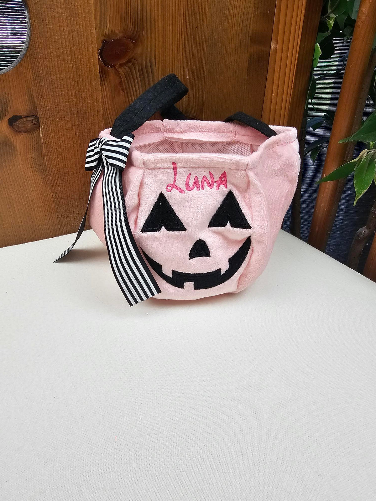 Sac à Bonbons Citrouille Halloween Brodé avec Prénom | Rose Clair - Calincaline.be