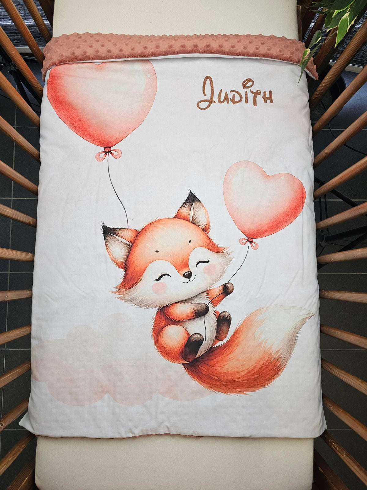 Couverture Plaid Bébé | Renard & Ballon Coeur | 70cm x 95cm | A Personnaliser