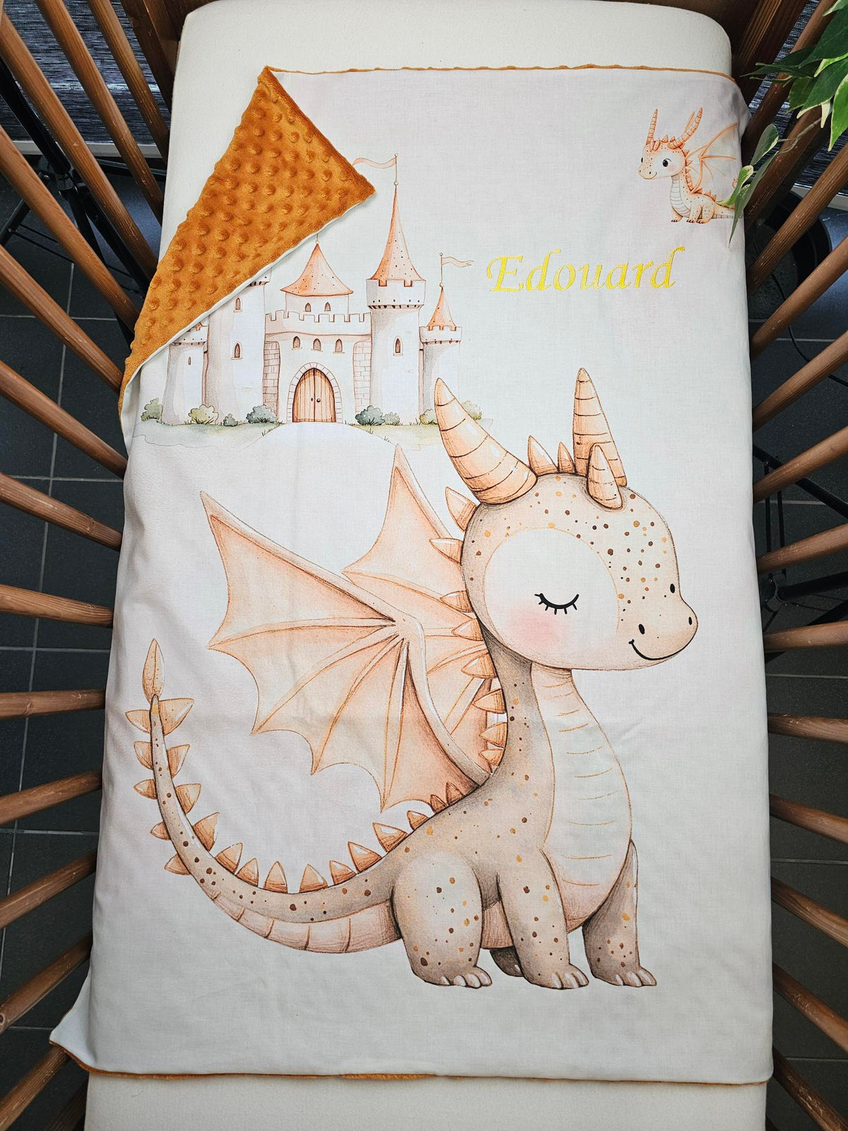 Couverture Plaid Bébé | Dragon Boho Jaune | 70cm x 95cm | A Personnaliser