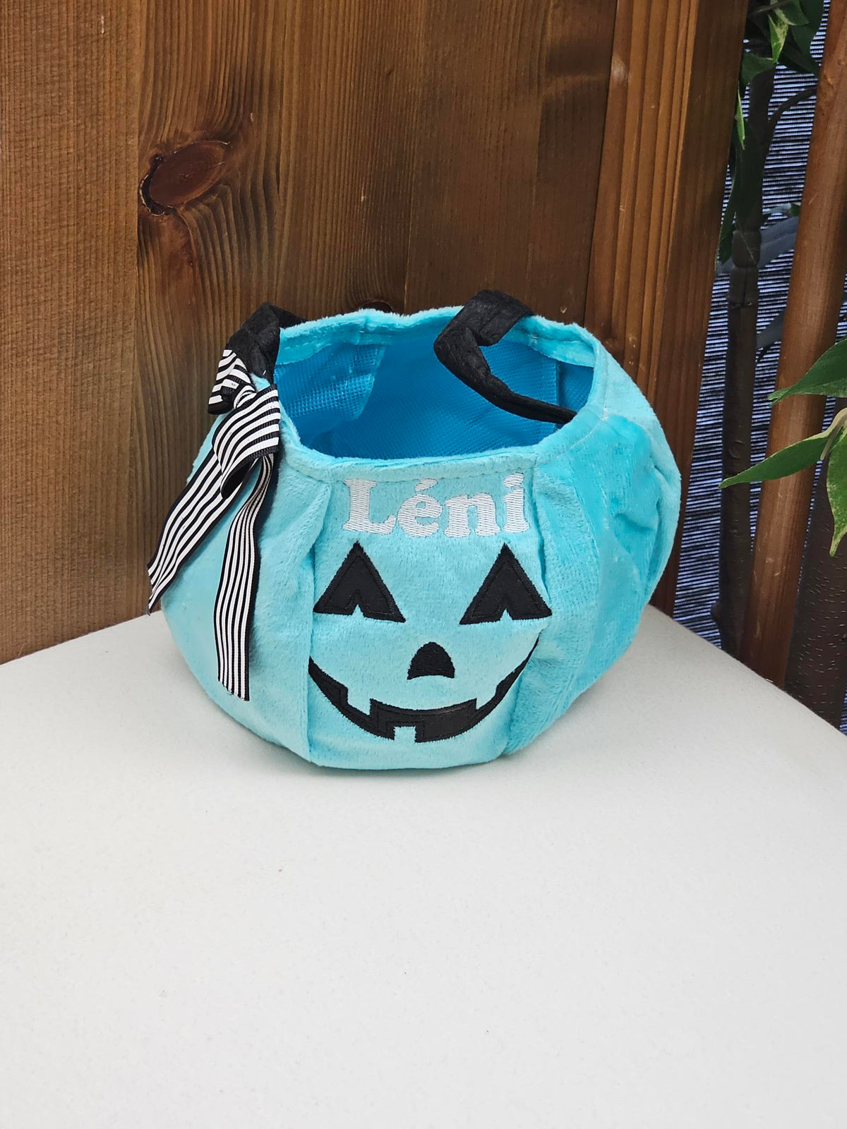 Sac à Bonbons Citrouille Halloween Brodé avec Prénom | Turquoise - Calincaline.be