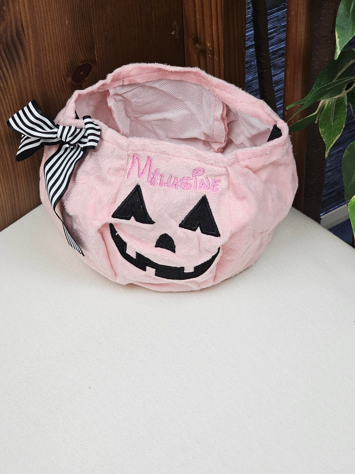 Sac à Bonbons Citrouille Halloween Brodé avec Prénom | Rose Clair - Calincaline.be