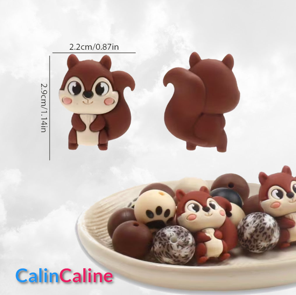 Attache Sucette A Perles En Silicone | Prénom Personnalisée | Ecureuil