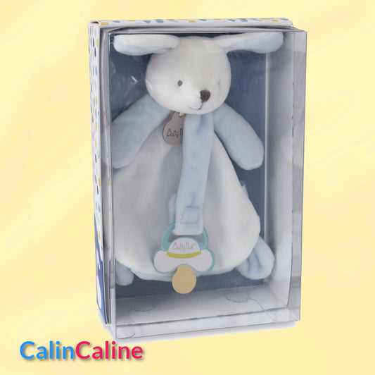 Personalized Blue Rabbit Comforter & Pacifier Clip | BabyNat