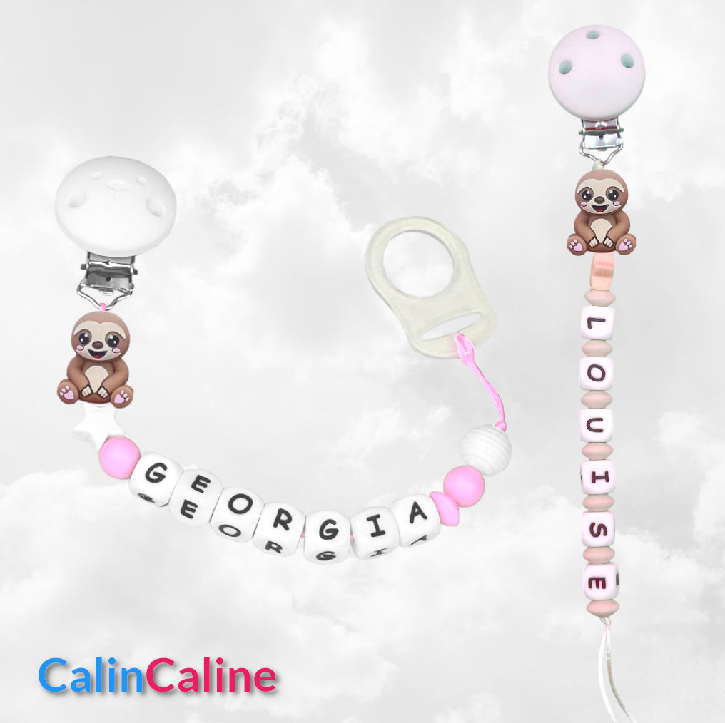 Attache Sucette A Perles En Silicone | Prénom Personnalisée | Paresseux
