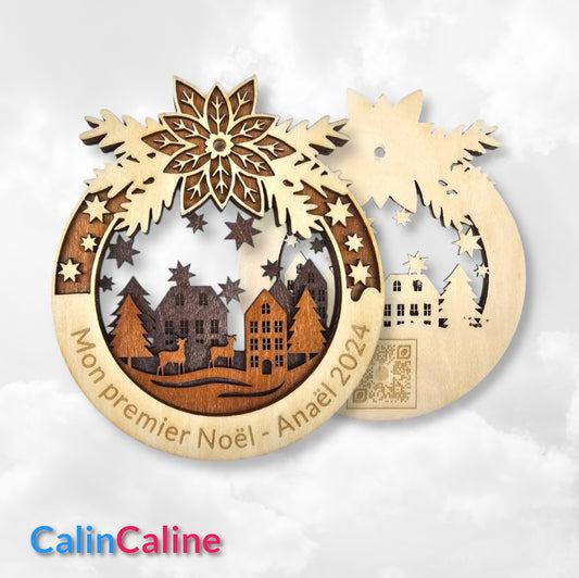 Boule de Noël 2D En Bois 11cm | Décor Festif | Gravure Personnalisée