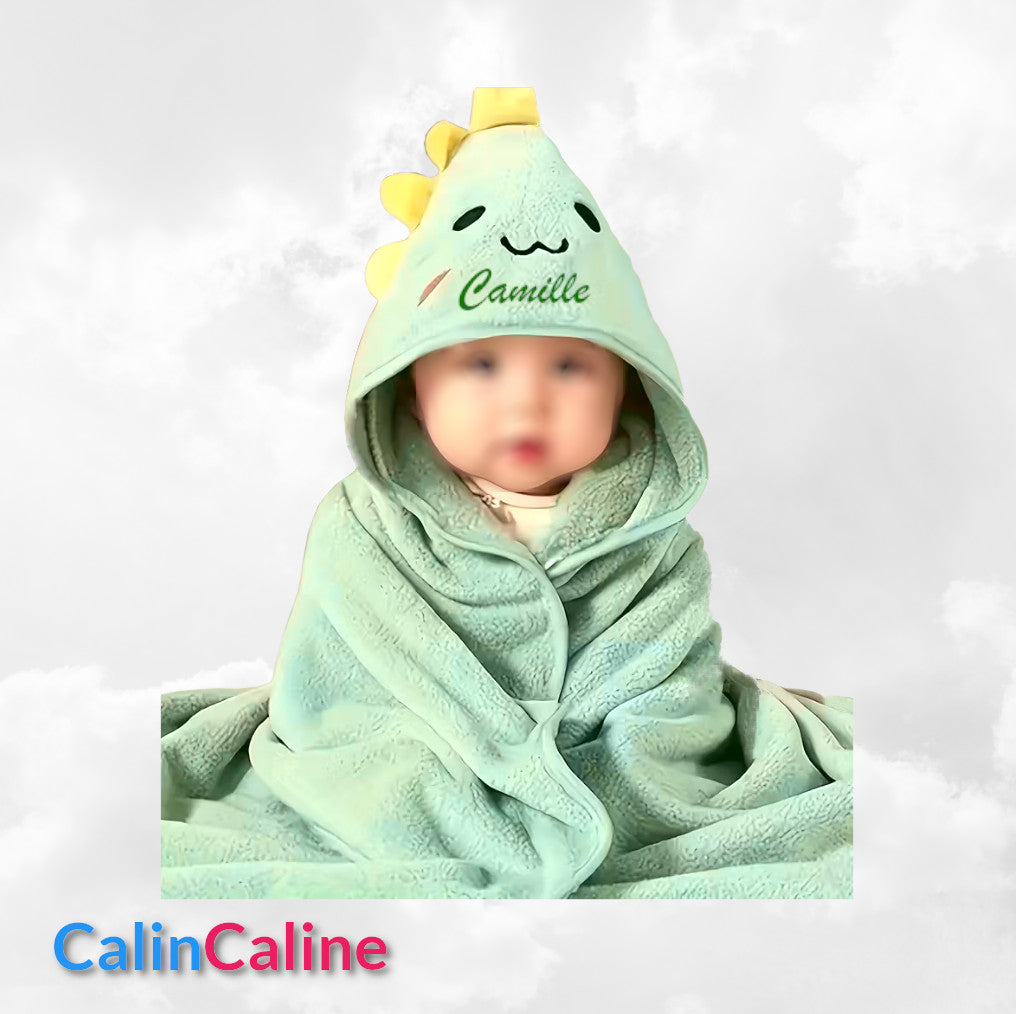 Cape de bain Dinosaure Vert Menthe 0-3 ans | 80cm x 80cm | Prénom Brodé