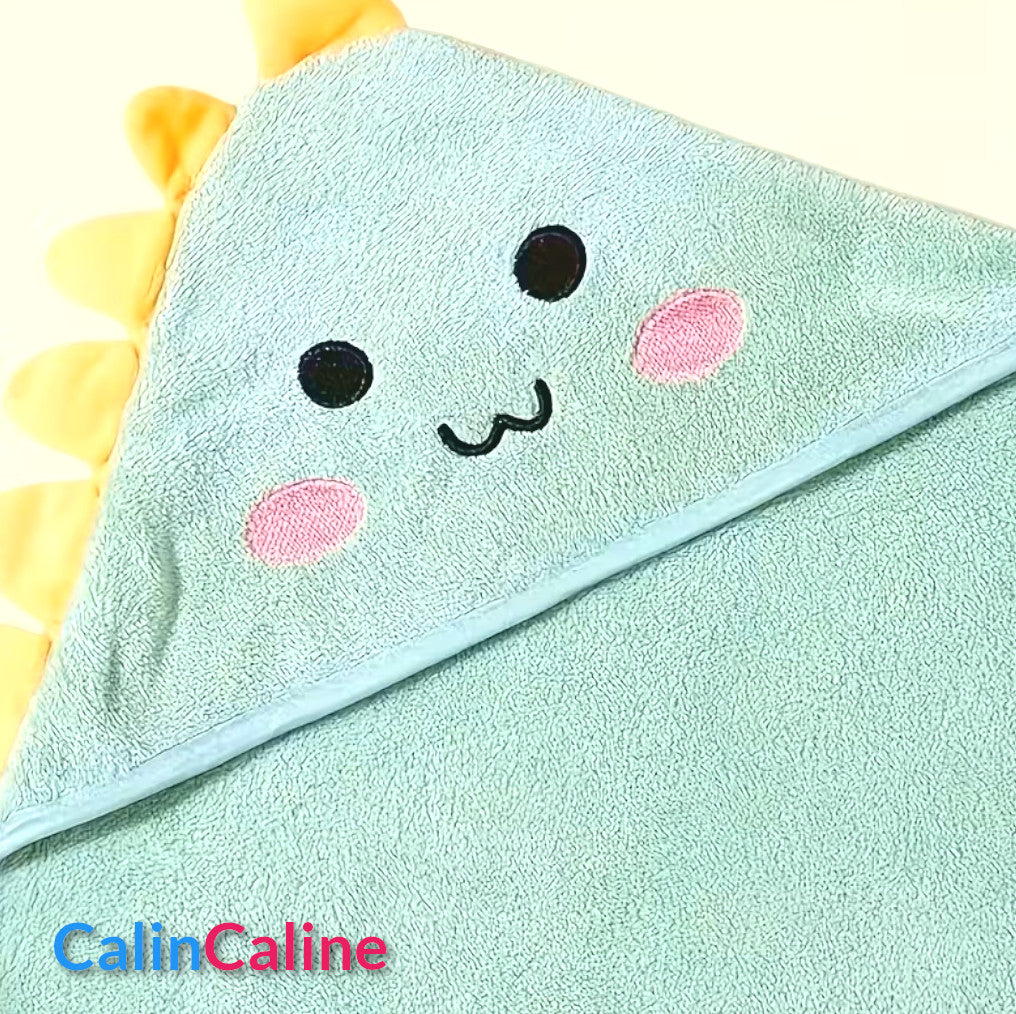 Cape de bain Dinosaure Vert Menthe 0-3 ans | 80cm x 80cm | Prénom Brodé