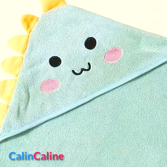 Cape de bain Dinosaure Vert Menthe 0-3 ans | 80cm x 80cm | Prénom Brodé