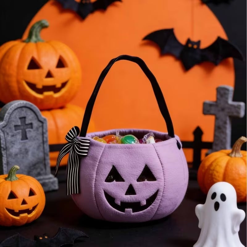 Sac à Bonbons Citrouille Halloween Brodé avec Prénom | Violet