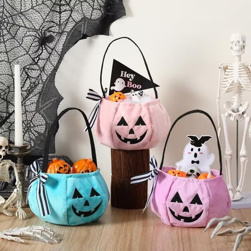 Sac à Bonbons Citrouille Halloween Brodé avec Prénom | Rose Clair