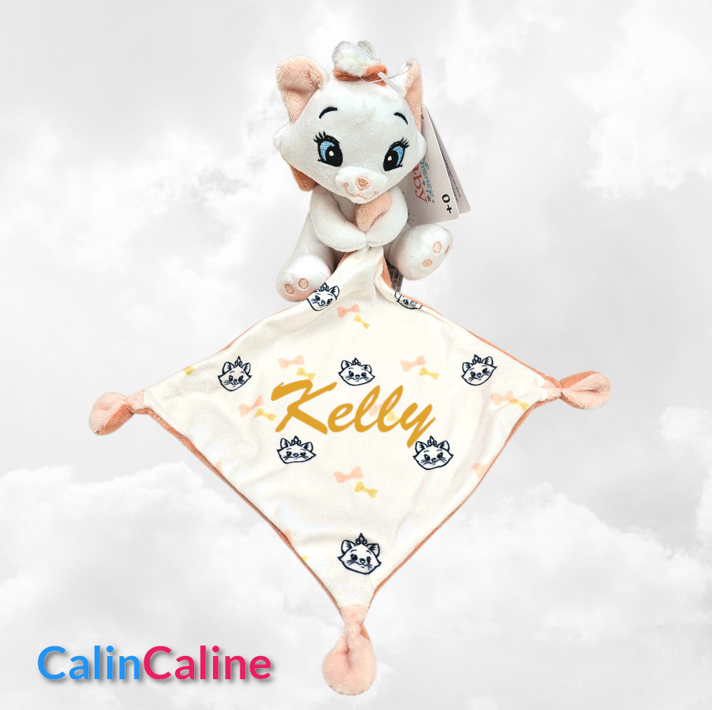 Doudou Peluche Mouchoir Disney Marie Saumon | Avec prénom
