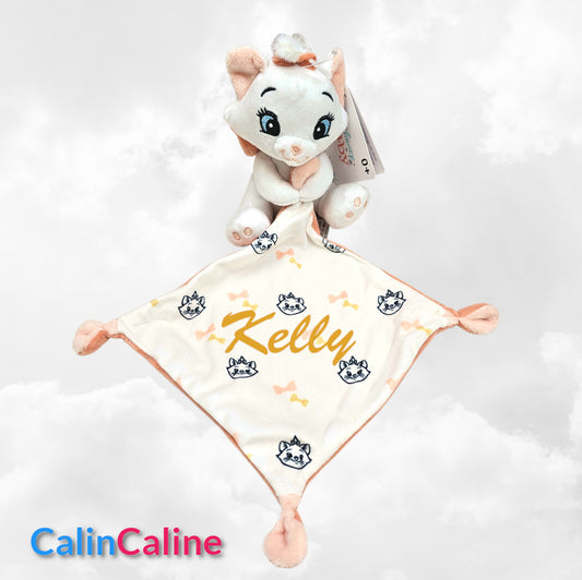Doudou Peluche Mouchoir Disney Marie Saumon | Avec prénom