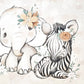 Tour de lit Eléphant Zèbre | 3 coussins 60cm x 40cm | Coton et Velours | A personnaliser
