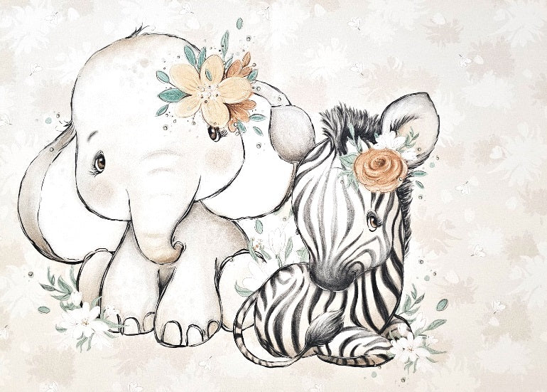 Tour de lit Eléphant Zèbre | 3 coussins 60cm x 40cm | Coton et Velours | A personnaliser