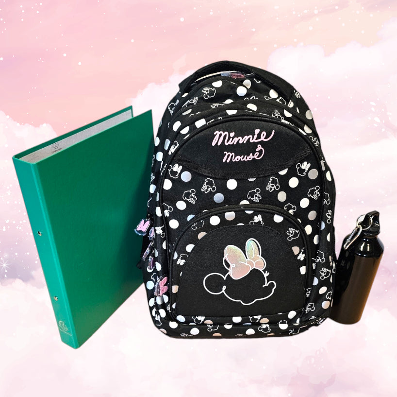 Sac à Dos Enfant Premium 39cm | Minnie Noir Pois | 3 Compartiments
