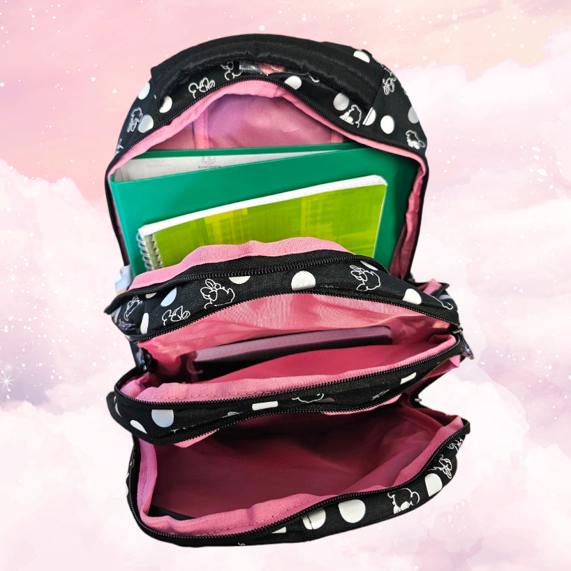 Sac à Dos Enfant Premium 39cm | Minnie Noir Pois | 3 Compartiments