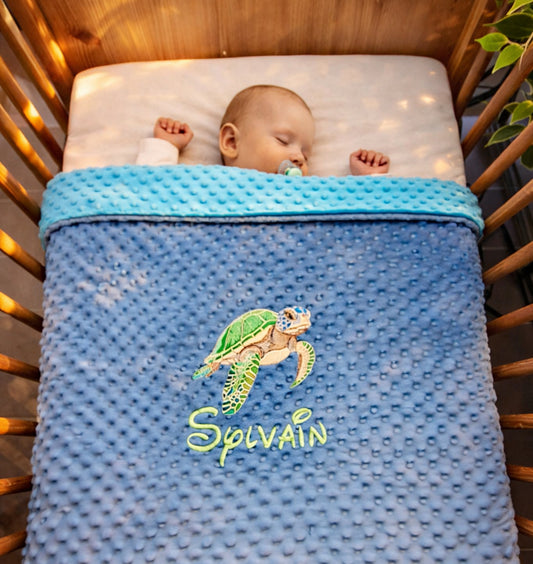 Créez Votre Couverture Bébé Brodée 75cm x 100cm | Modèle Double Minky Garçon