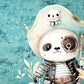 Tour de lit Panda Pirate | 3 coussins 60cm x 40cm | Coton et Velours | A personnaliser