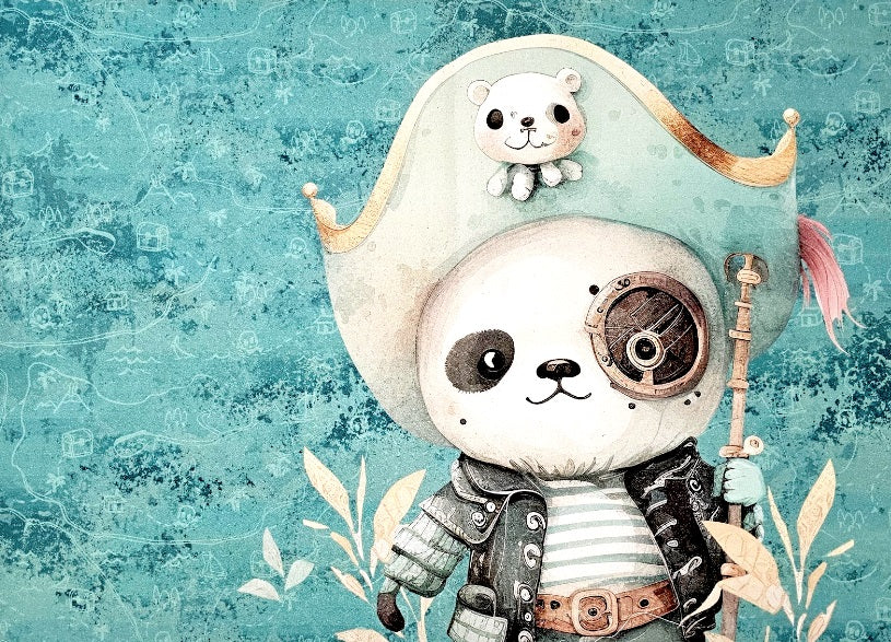 Tour de lit Panda Pirate | 3 coussins 60cm x 40cm | Coton et Velours | A personnaliser