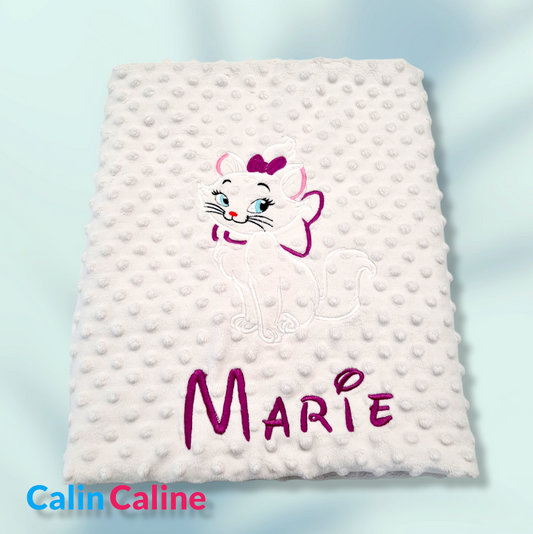 Baby blanket with Marie embroidery | White and glacier gray minky