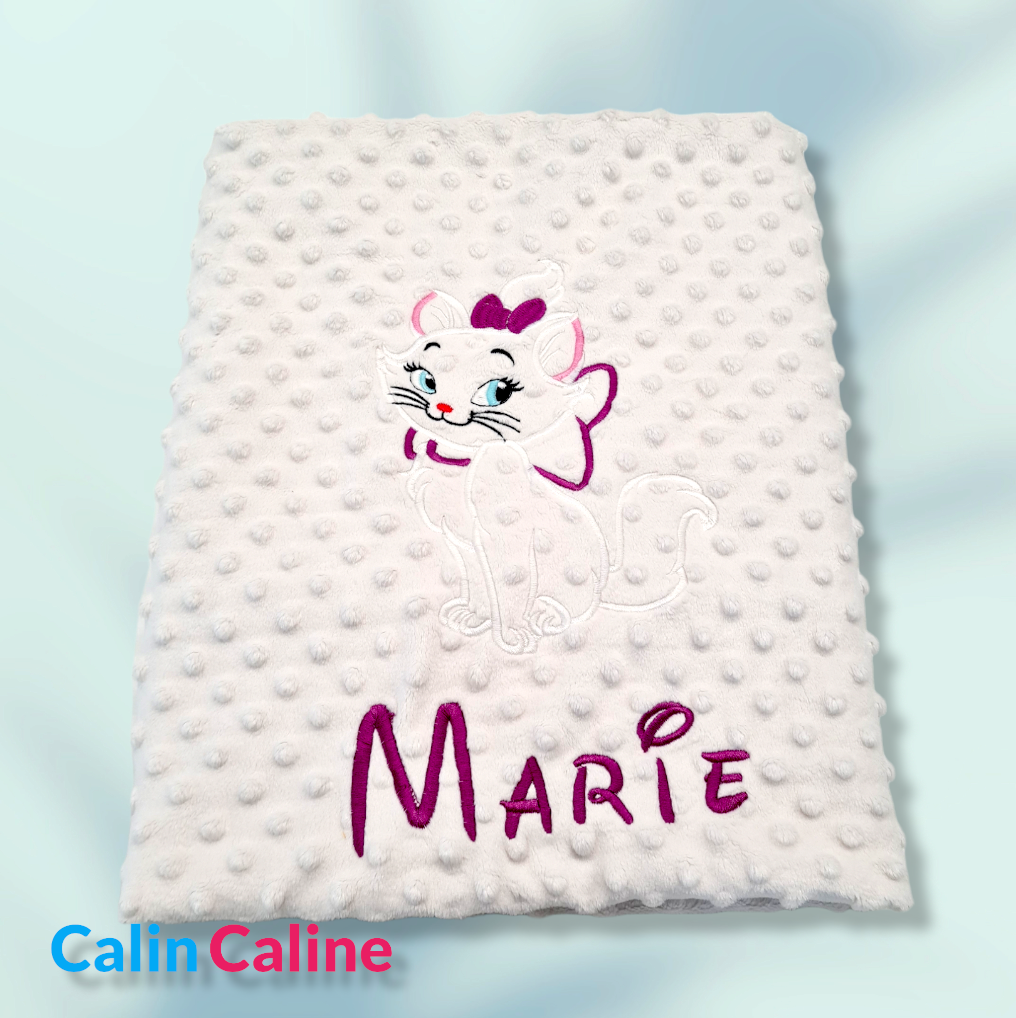 Couverture bébé avec broderie Marie | Minky blanc et gris glacier