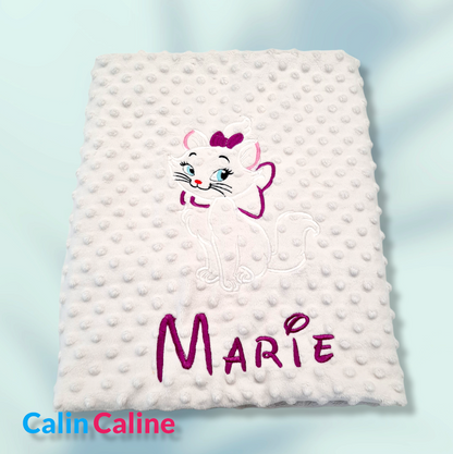 Couverture bébé avec broderie Marie | Minky blanc et gris glacier